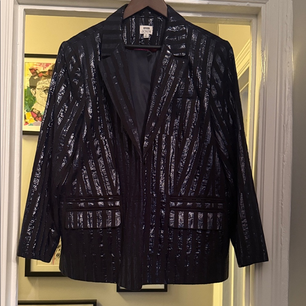 J. Crew Shimmering Black Striped Blazer x Christopher John Rogers